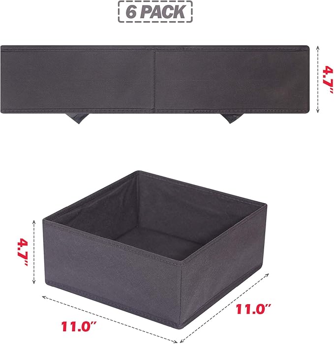 DIOMMELL 6 Pack Foldable Cloth Storage Box Closet Dresser Drawer Organizer Divider Fabric Baskets Bins Containers for Clothes Underwear Bras Socks Lingerie Clothing, Dark Grey 600