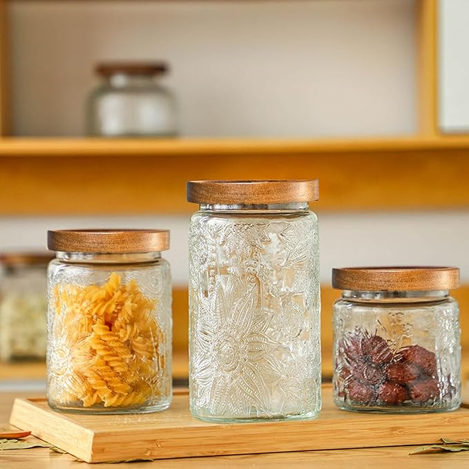 Adodeen 3-Pack 32oz Glass Jar With Airtight Lid,Kitchen Canisters For Countertop,Coffee Sugar Container Set,Pantry Glass Storage Containers For Flour,Candy,Loose Tea,Snack jar