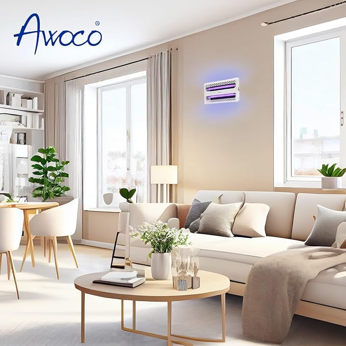 Awoco 11W 100V-240V LED Wall Mount or Table Standing Sticky Fly Trap Lamp for Capturing Flies, Mosquitoes, Moths and Flying Insects (Fly Trap + 6 Glue Boards)