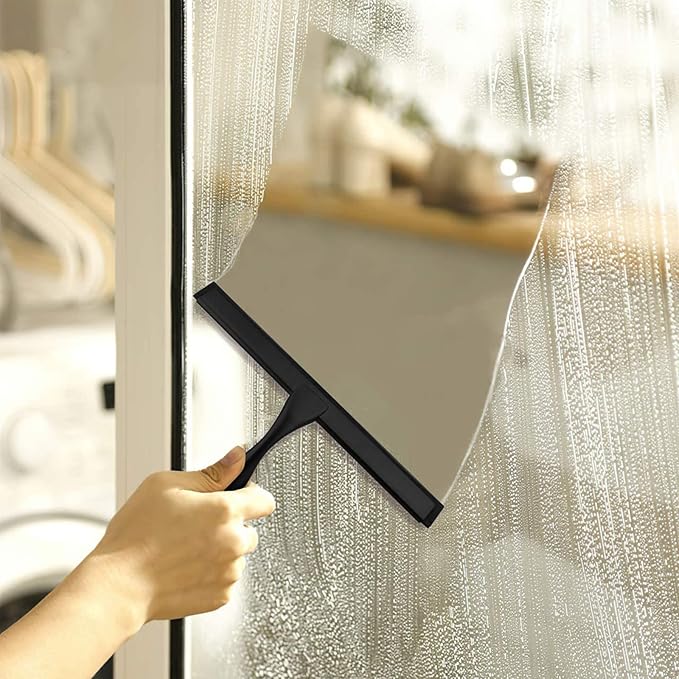 Shower Squeegee for Glass Doors,10-Inch Shower Glass Squeegee, Matte Black Shower Squeegee for Shower Doors,Mirror,Windows, with Shower Door Hook and Adhesive Hook