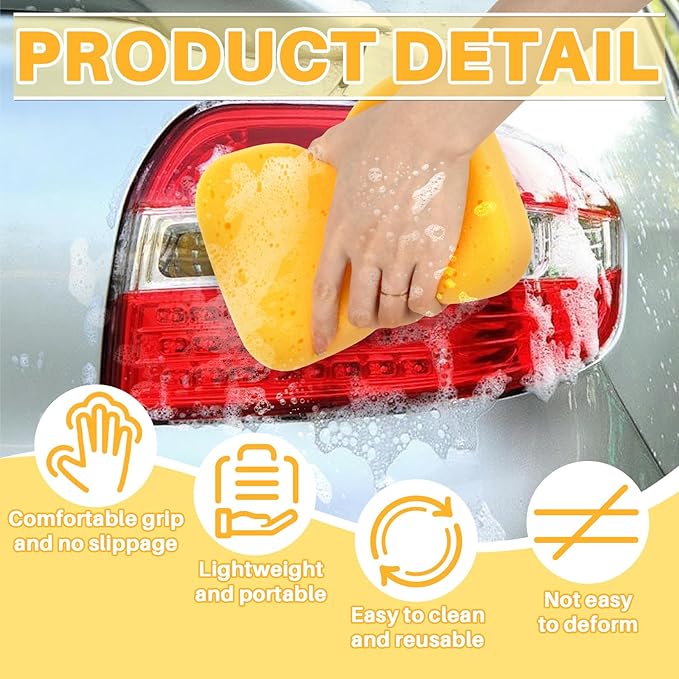 4PCS Large Car Wash Sponge – Sponges for Cleaning Extra Thick High-Density Pottery Sponges, Scratch-Free, Super Absorbent, Reusable for Auto Detailing, Waxing, and Cleaning