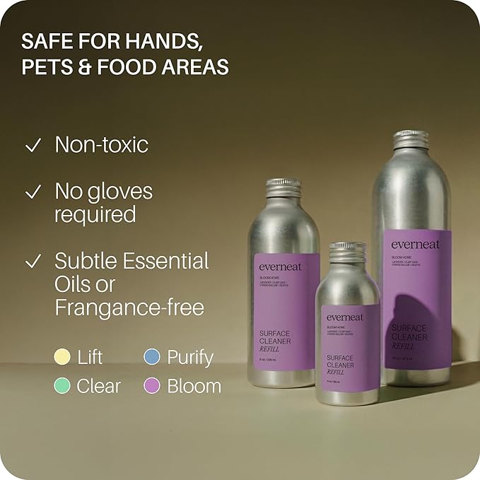 Everneat Probiotic Surface Cleaner Concentrate – Cleans for Days, Refillable, Non-Toxic | Refill Bottle Makes 16 Spray Bottles | Lavender, Clary Sage, Copaiba & Orange EO | 16 oz (Just Add Water)