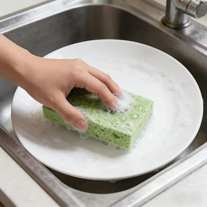 Kitchen Sponges- Heavy Duty Cellulose Scrub Dish Sponge for Tough Messes, Scratch Free & Durable, 100% Biodegradable Pop Up Eco Sponges DIY, 5 Colors Sponges