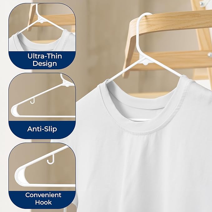 White Standard Plastic Hangers, Mega Pack,150 Pieces Hangers for Clothes, Durable Tubular Hanger Slip Design Cloth Hanger Set with 2 Integrated Strap Hook Design