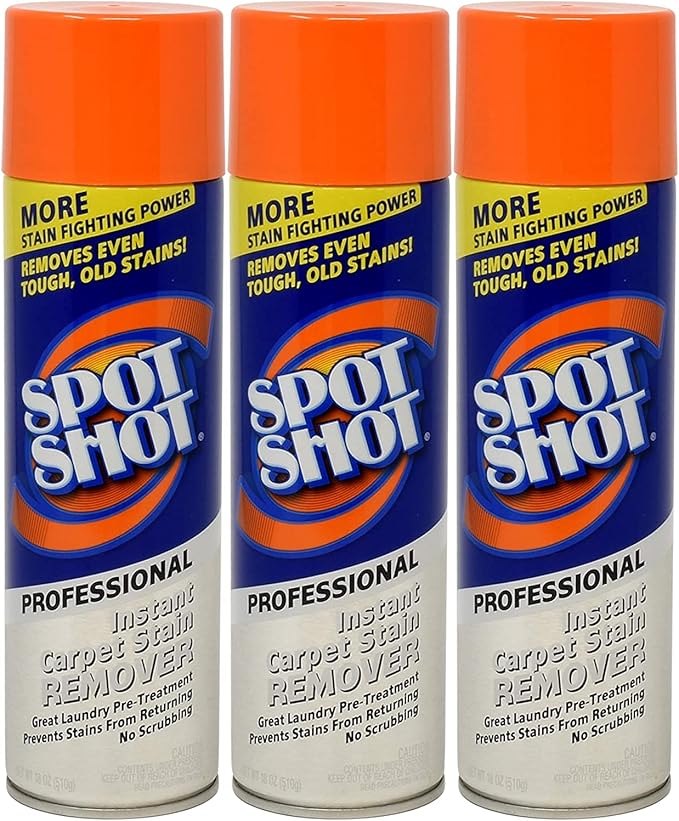 Spot Shot 18 oz Professional Carpet Stain Remover 3 Pack, and 4 UBEN Microfiber 12x12 Cleaning Cloths Included