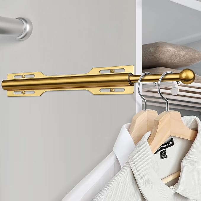 FIRJOY 12" Valet Rod for Closet Pull Out (2 Pack, Brushed Gold)