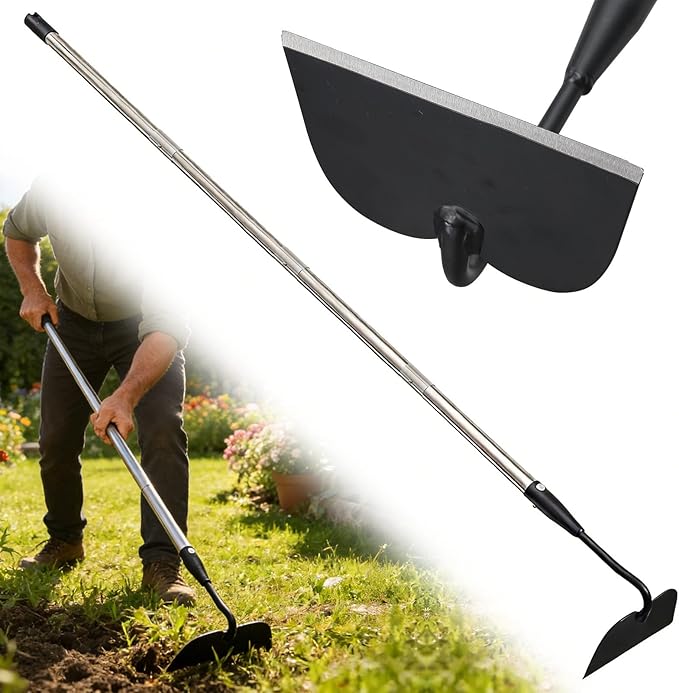 Garden Hoe for Weeding, Heavy Duty Draw Hoe Garden Tool for Plowing,Cultivating,Trenching, Ridging,Tilling Loosening Soil,Scraping Weeder with 74” Handle for Stand Gardening, Reduce Back Strain