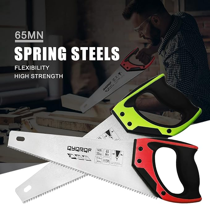 14 in. Pro Hand Saw, 11 TPI Fine-Cut Soft-Grip Hardpoint Handsaw Perfect for Sawing, Trimming, Gardening, Cutting Wood, Drywall, Plastic Pipes, Sharp Blade, Ergonomic Non-Slip Handle (green)
