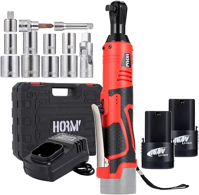 3/8" 16.8V Electric Ratchet,Cordless Ratchet Tool Kit,40 Ft-lbs,280 RPM,Equipped with 2 Packs 2000mAh Lithium-Ion Battery And Charger,Electric Wrench with Toolbo