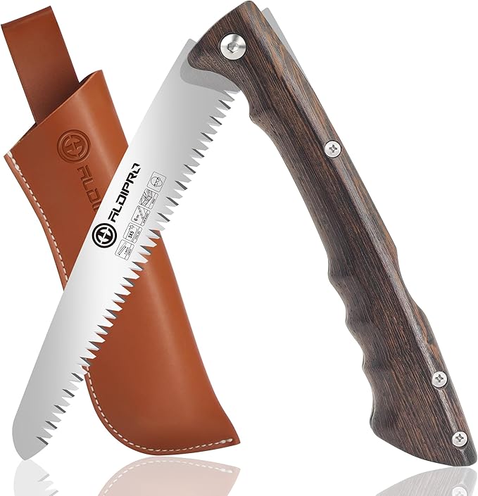 7" Professional Folding Hand Saw - SK5 High Carbon Steel Blade, Ergonomic Wenge Wood Handle, Leather Sheath | Survival Saw for Camping, Bushcraft, Pruning & Tree Trimming with Secure Lock