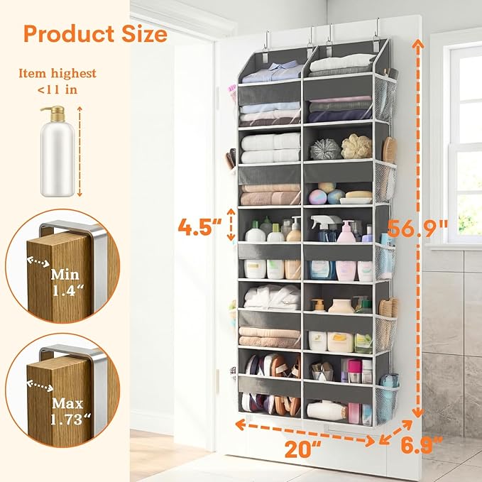Over the Door Organizer 5 Tiers, Extra Large Behind Door Storage of 10 Compartments, 80 lbs Weight Capacity Over Door Organizer, Door Hanging Organizer for Closet, Diaper Organizer, Room storage