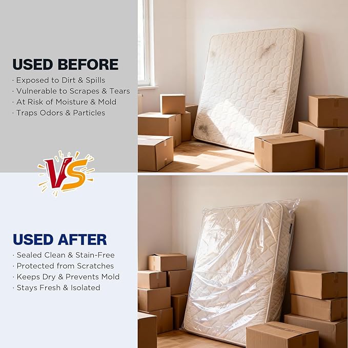 2 Pack Mattress Bags for Moving & Storage - 107" x 78" x 14'' for King / Queen Size, Waterproof & Tear-Resistant, 2.0 MIL Heavy Duty Mattress Cover Moving Supplies