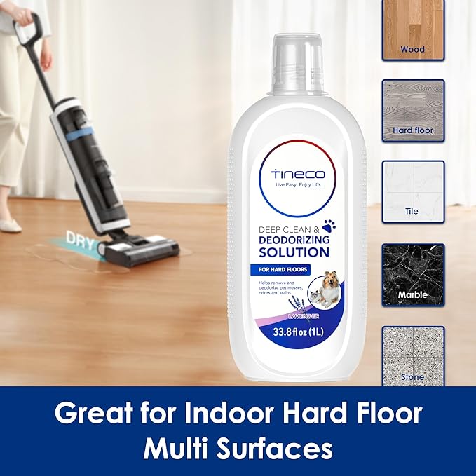 Tineco Floor Cleaning Solution 1L (33.8oz), Lavender Scent, Deep Cleaner for Multi-Hard Floors, Compatible with iFLOOR & FLOOR ONE S3/S5/S6/S7/S9 Artist & S6/S7/S9 Master Series, Non-Steam Compatible