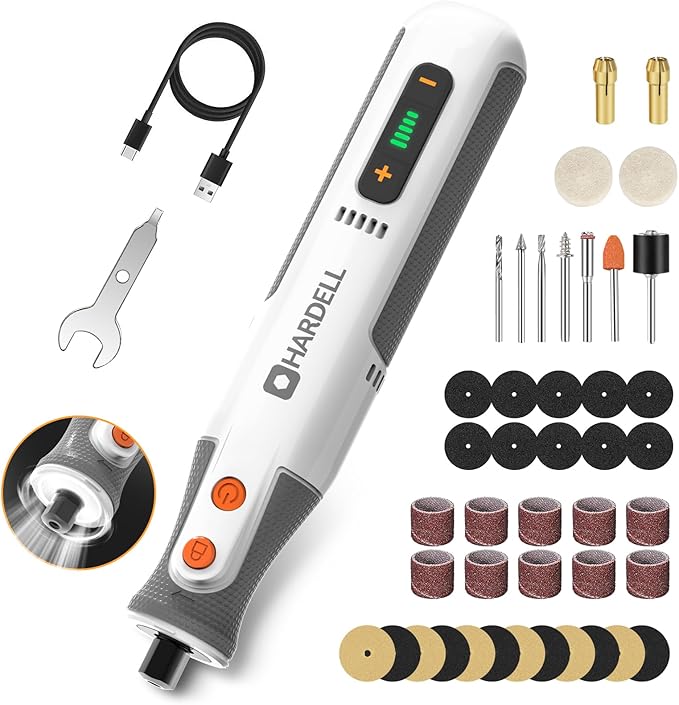HARDELL 8V Cordless Rotary Tool Kit, 5 Variable Speed, 42 Accessories, 28000RPM, Power Tool for Sanding, Polishing, Engraving, Grinding, Drilling, DIY Crafts