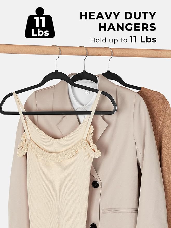 Smarter Plastic Hangers 200 Pack - Thin Hangers Non-Velvet with 360° Swivel Chrome Hook & Notches, Sweater Hanger No Shoulder Bump - Ideal for Dresses, Coats, Shirt, Jacket, Sweater - Black
