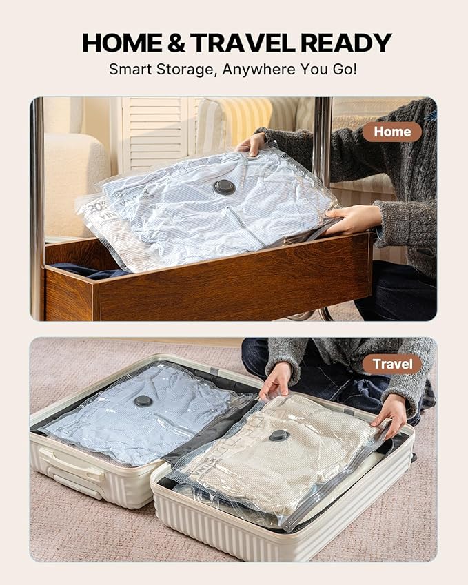 Travel Vacuum Seal Bags for Clothing with Rechargeable Cordless Pump, VINTAR 24 Pack (6J+6L+6M+6S) Carry-on Size Space Saver Vacuum Storage Bags, Compression Packing Bags for Luggage and Suitcase