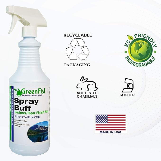 GreenFist Spray Buff Restorer Renewing Floor Finish Wax Polisher Buffer[ Removes Surface Marks, Conditioned, Dry and Spotless Floors ], 32 Fluid Ounce