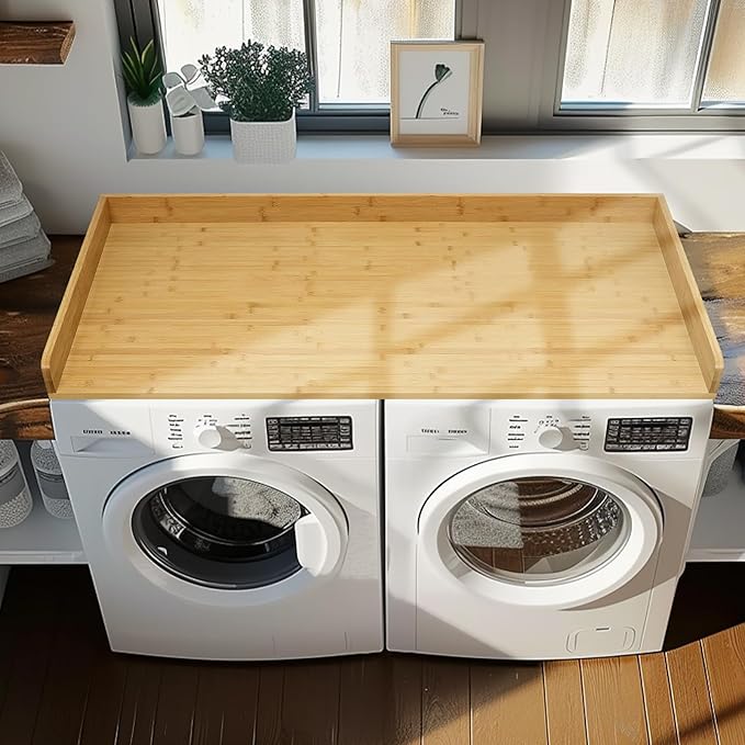 Gashell Washer Dryer Countertop, 27.5" x 54" Bamboo Washer and Dryer Countertop for Laundry Room Organization(Natural)