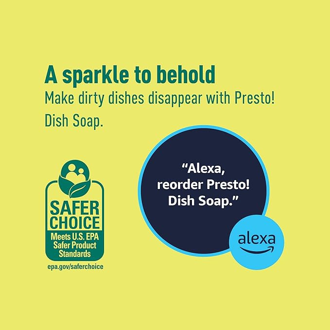 Amazon Brand - Presto! Concentrated Dish Soap, Lemon Essential Oil Scent, Removes Stuck-on Food and Grease, Phosphate-Free Formula, 30 fl oz, Pack of 2