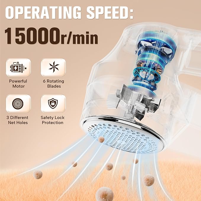 DBC Fabric Shaver with 15000r/Min Powerful Motor, LED Display, 3-Speeds, 6-Leaf Blades, Large Shaving Head Lint Remover for Clothes, Lint Ball, Furniture, Fuzz - Pink & White
