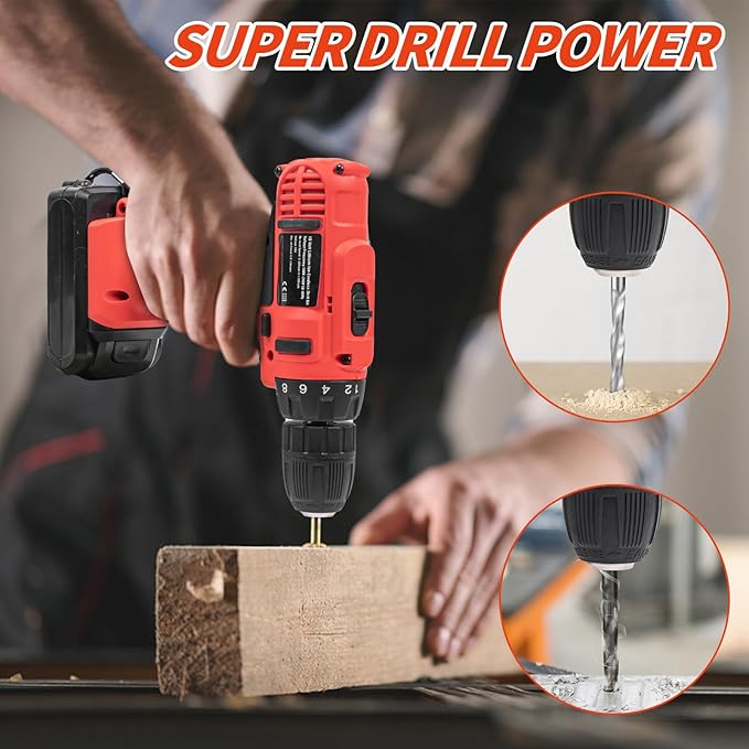 346pcs Tool Sets,18V Electric Power Drill Set, Cordless Drill for Men, Household Home DIY Hand Tool Kits,18+1 Clutch Cordless Power Drill Set for Thanksgiving, Christmas,Father's Day (Black)