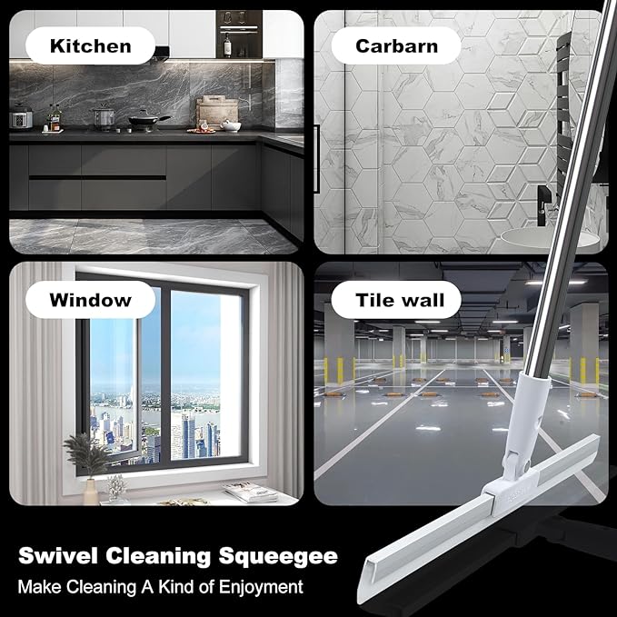 Rubber Squeegee Broom for Floor,62" Long Handle Window Squeegee, Silicone Pet Hair Remover,Magic Squeegee Broom for Indoor Cleaning,Cleans Glass, Hair, fine dust, Liquids, Suitable Smooth Floors, Rugs