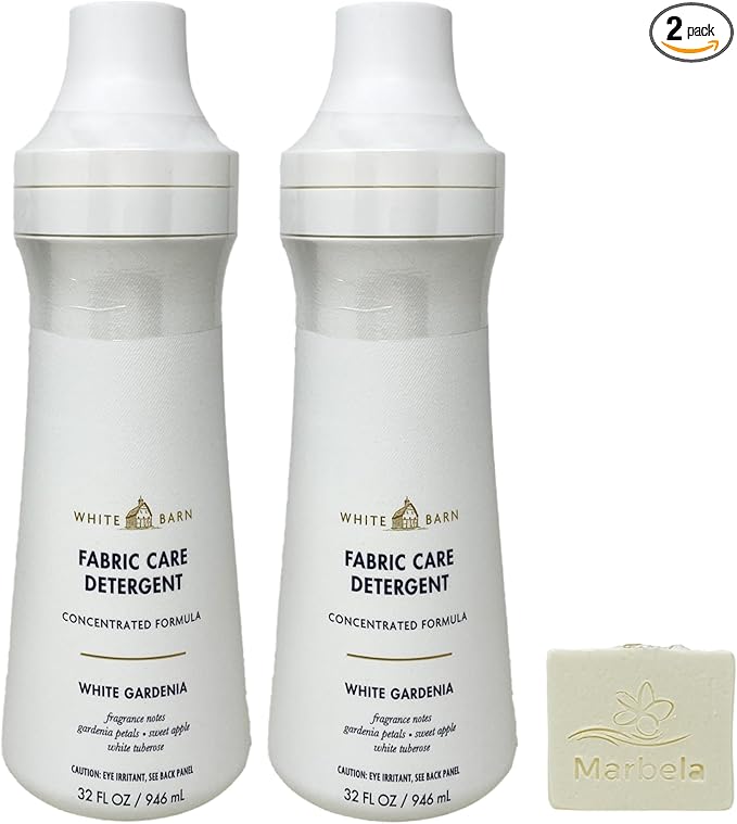 Bath & Body Works White Gardenia 2 Fabric Care Laundry Detergents with a Natural Oats Bar Soap