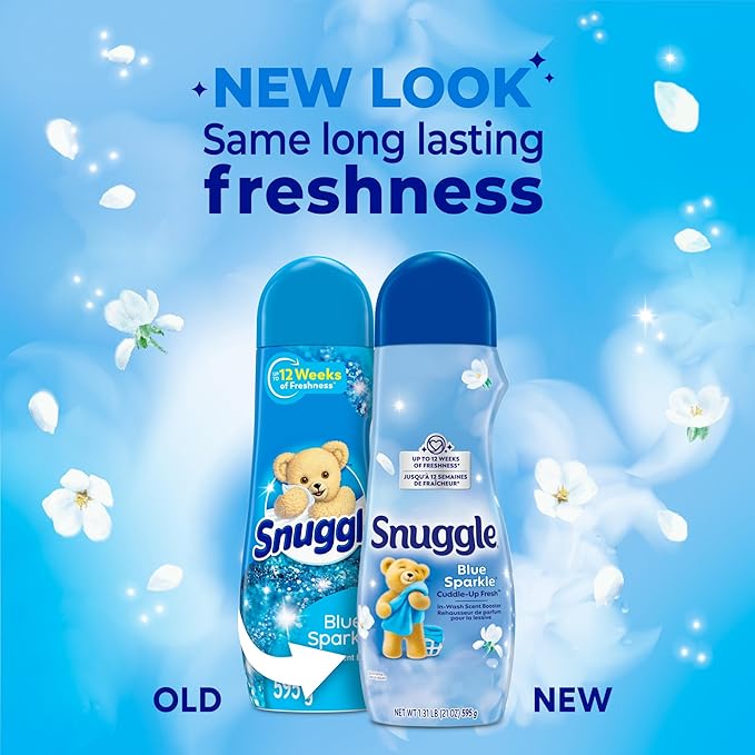 Snuggle In Wash Scent Booster, 21 Oz, Pack of 4, Blue Sparkle, Laundry Beads for Long-Lasting Freshness, Fragrance Enhancer for Clothes, Bedding & Activewear, HE Safe