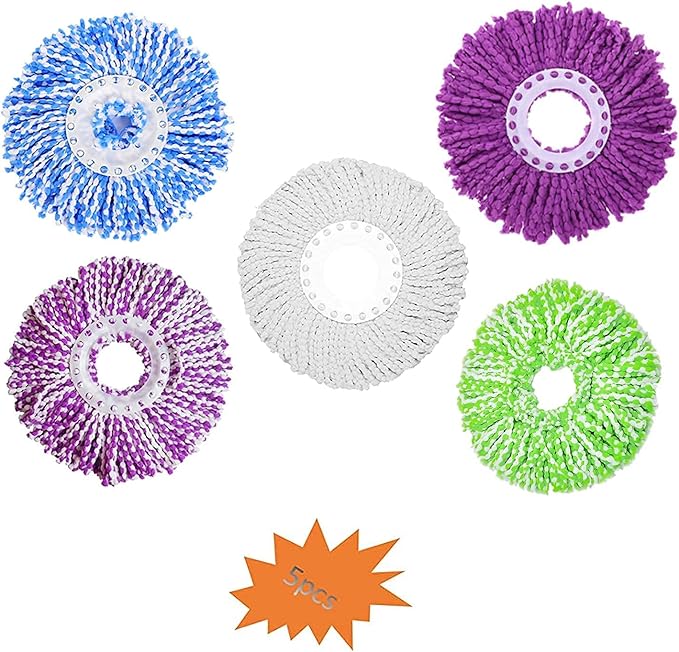5 Replacement Mop Micro Head Refill for 360° Spin Magic Mop-Microfiber Replacement Mop Head-Round Shape Standard Size