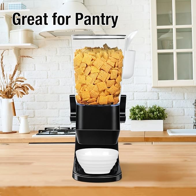 Cereal Dispenser Countertop Wath Bowls and Spoons Cereal Containers Storage for Pantry Snack Organizer Dry Food Storage Container with Lid for Kitchen Organization Oatmeal Nut Granol（Black 1 pack ）