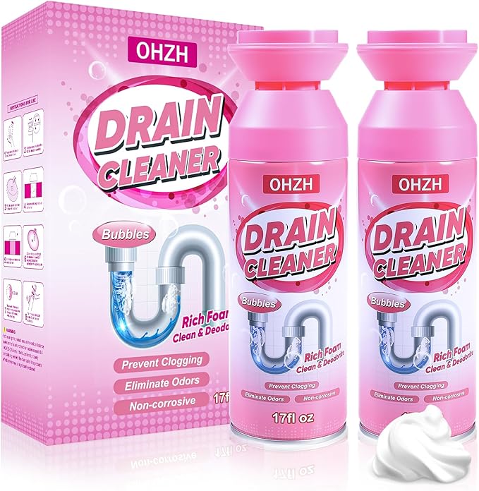 Foaming Drain Cleaner,Drain Clog Remover –Sink Cleaner and Deodorizer,Foaming Cleaners for Kitchen, Sinks, Shower Drains,Tub (2pcs)