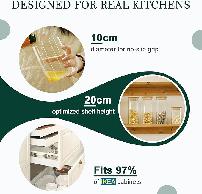 LIBWYS 4-Pack Glass Pantry Storage Containers with Bamboo Lids1.22Qt - Stackable Square Food Jars for Pantry Organization, Coffee, Flour, Snacks, Tea | Kitchen Canisters Set