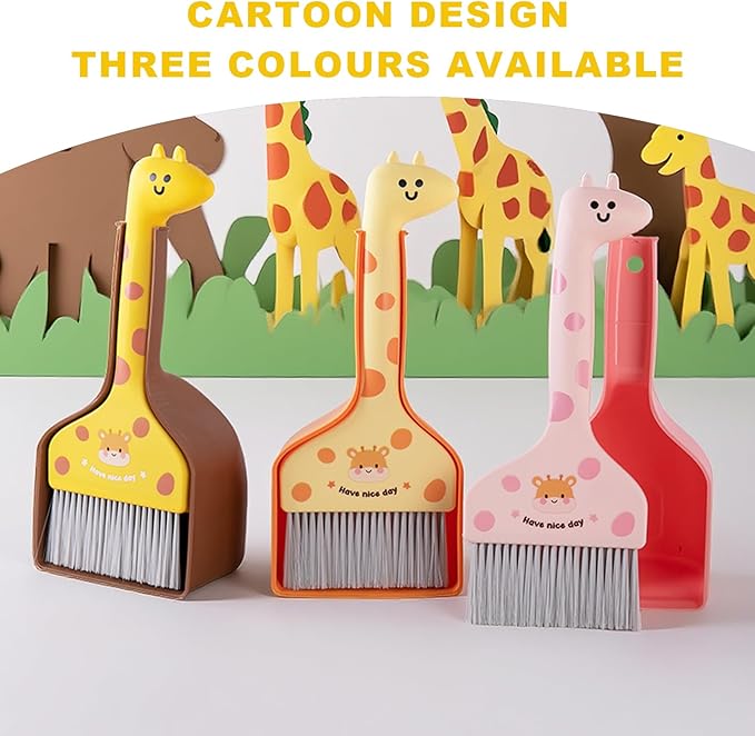 Small Broom with Dustpan Combo Set Cartoon Mini Broom and Dustpan Set Cute Cleaning Kit for Home Office Floor Counter Pet Nest (Pink)