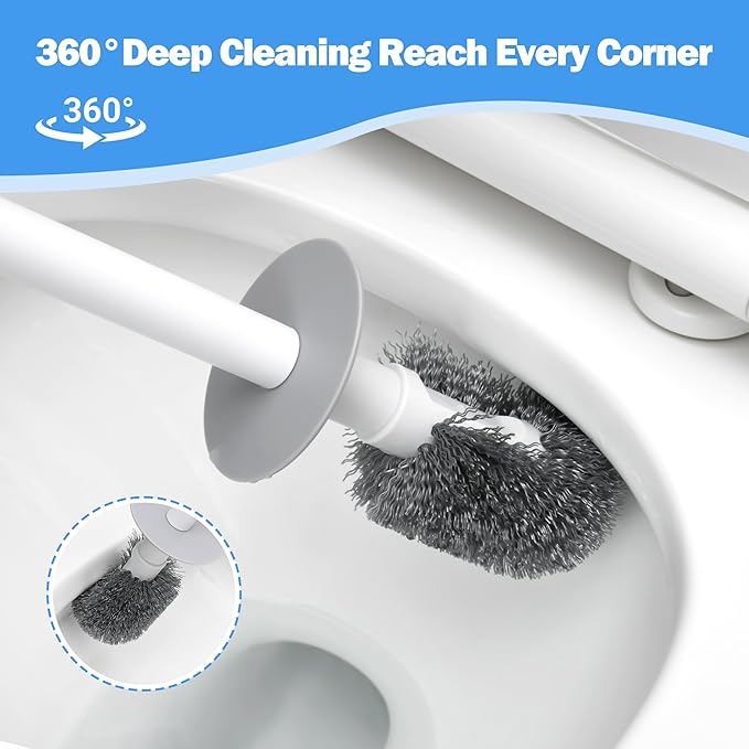 Toilet Brush and Plunger Set, 3 in 1 Toilet Bowl Brush and Holder with Crevice Cleaning Brush Wall Mounted Household Bathroom Cleaning Tools Plunger Toilet Brush Combo (1 Pack)