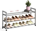 Bumusty 3-Tier Expandable Shoe Rack for Closet, 18“-33” Adjustable Shoe Rack for Small Space, Small Shoe Organizer for Front Door, Sturdy Metal, Light Grey