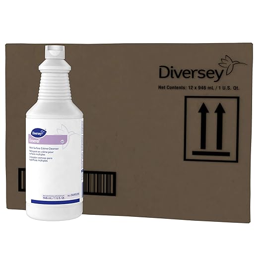 Diversey 94995295 Emerel Multi-Surface Creme Cleanser, Acidic Mild Abrasive Formula for Difficult Stains, Fresh Scent, Ready-to-Use Squeeze Bottle, 32-Ounce (Pack of 12)