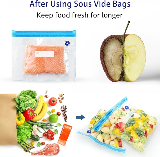Higfra Reusable BPA Free Vacuum Sealer Bags (8.5 * 8.5in), 31 Pcs (24 Pcs Vacuum Zipper Bag & 2 Seal Clips & 5 Air Valves), Plastic, Clear, Double Zipper Seal, Microwaveable, Food Storage, Cooking