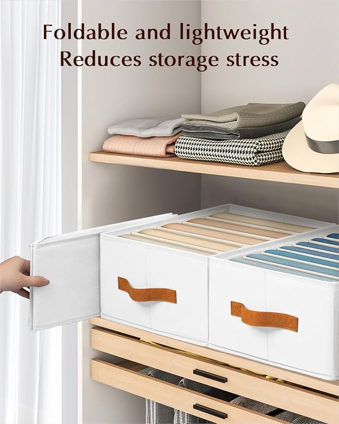Homsorout Clothes Organizers and Storage - 4/5/7 Grids Fabric Jeans Organizer with Handles, Foldable Closet Organizers Dividers, Wardrobe organizer for Pant, Sweater, T-shirt, Scarf, 3 Pack, White