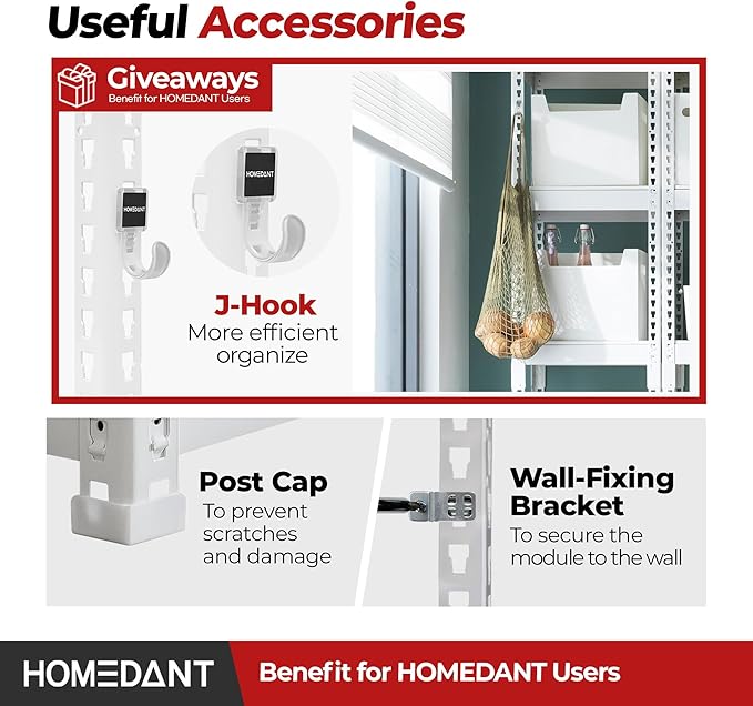 HOMEDANT 47.7" W 5 Tier Heavy Duty Garage Shelving Adjustable Metal Rack Storage Shelves Standing Shelf Unit Organizers Industrial Warehouse Basement White 2Pack