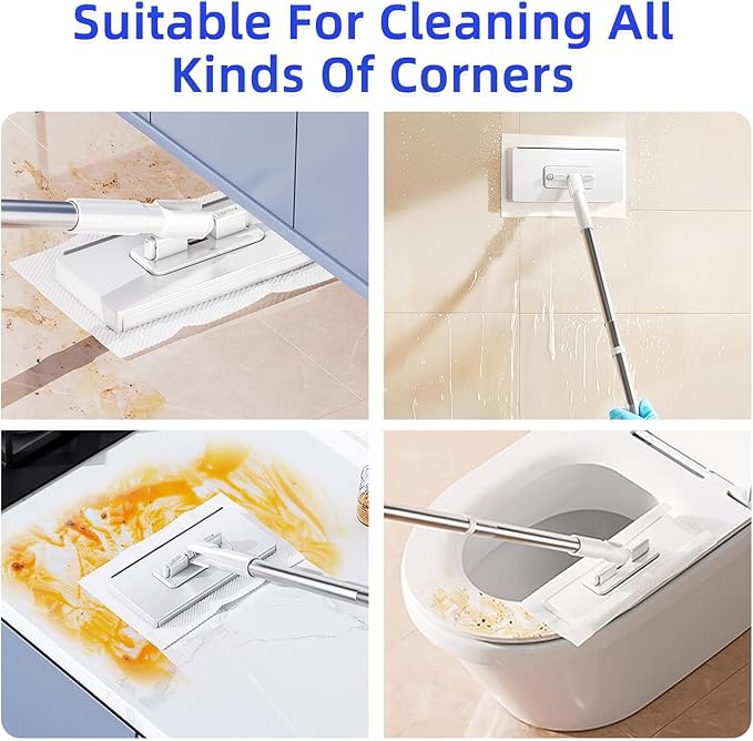 Snap Grip Mini Mop No-Touch Automatic Gripping Mopa Desechable para Polvo Mini Lazy Dust Mop & Sweeper Mops for Dry Wet Disposable Pads, Multi Surface Floor Cleaning (1 mop + 10 Cloths)