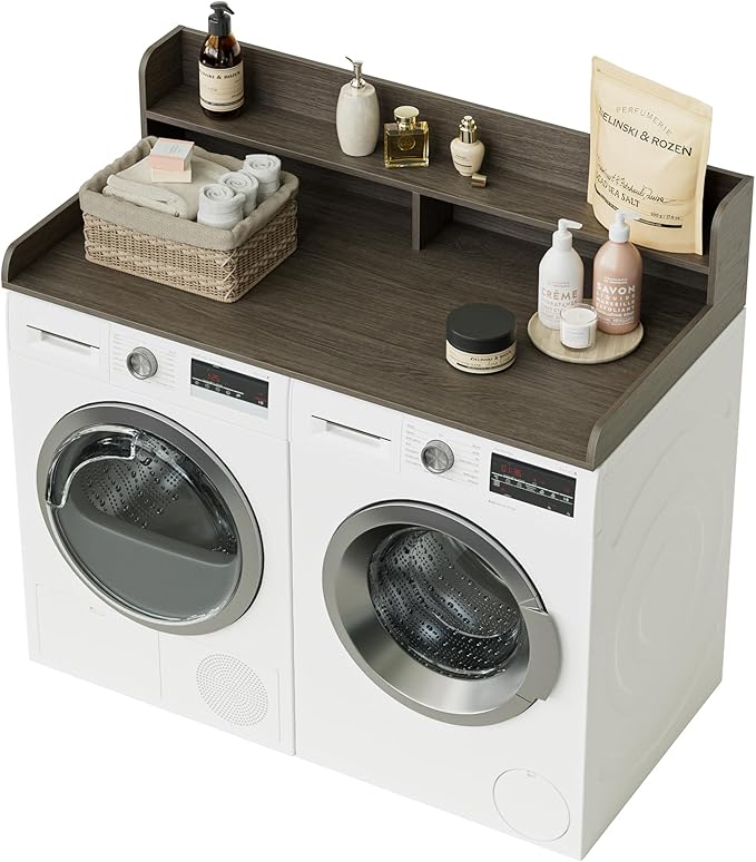 2-Tier Washer Dryer Countertop, Laundry Room Organization and Storage, 27.6" x 54" Wood Laundry Countertop for Washer and Dryer, Gray