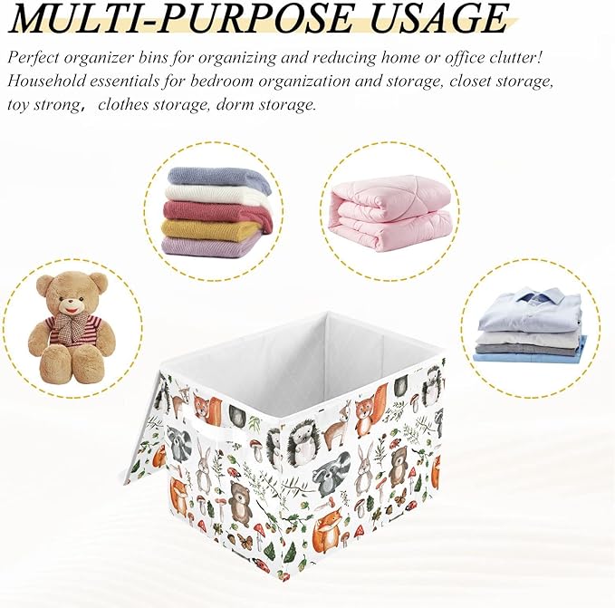 senya Large Storage Bins with Linen Collapsible Foldable Storage Cubes Fabric Closet Organizer Containers box with Flip-Top Lid for Home Bedroom Office 16.7 x 12.6 x 11.8in (Linen-woodland)