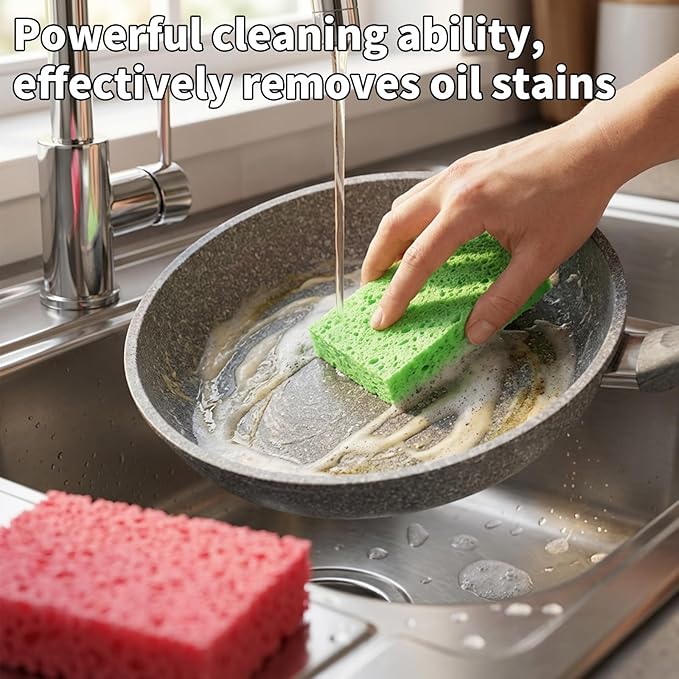 12 Pcs 4 Color Compressed Cleaning Sponge Reusable Non Scratch Cleaning Sponge for Kitchen Dish Washing Heavy Duty Scrub Kitchen Sponges for Clean Cookware Bathroom Cars