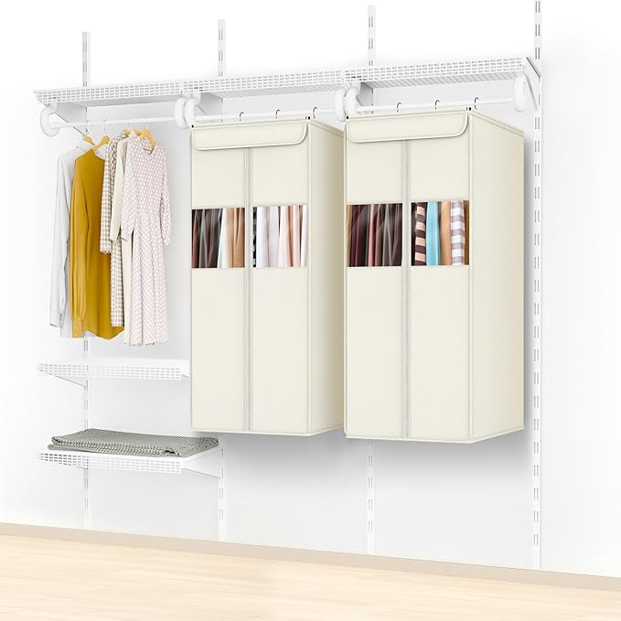 Zilink Suit Bags for Closet Storage 40" Hanging Garment Bags for Storage with Clear Window Space Saving Clothing Storage Bags for Suits, Shirts, Short Skirts, Beige, 2-Pack