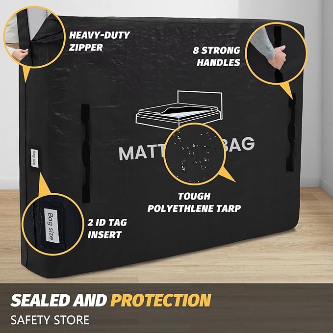Mattress Bags for Moving and Storage, BETU Waterproof Mattress Protector King Mattress Cover with 8 Heavy Duty Handles and Zipper Extra Thick Moving Supplies for Bed (2 Pack:82x79x13.5 Black)