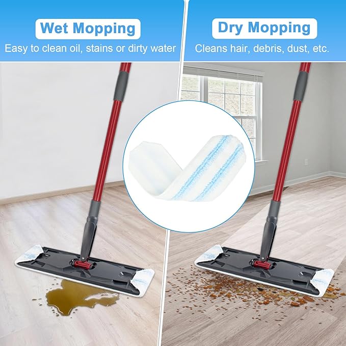 Mop Replacement Pads for O Cedar H2prO Flat Mop System, Mop Handle for O-Cedar H2pro Mop, Reusable Microfiber Mop Pads for Ocedar Flat Mop, Include 4 Mop Pad Refills and 4-Section Mop Handle