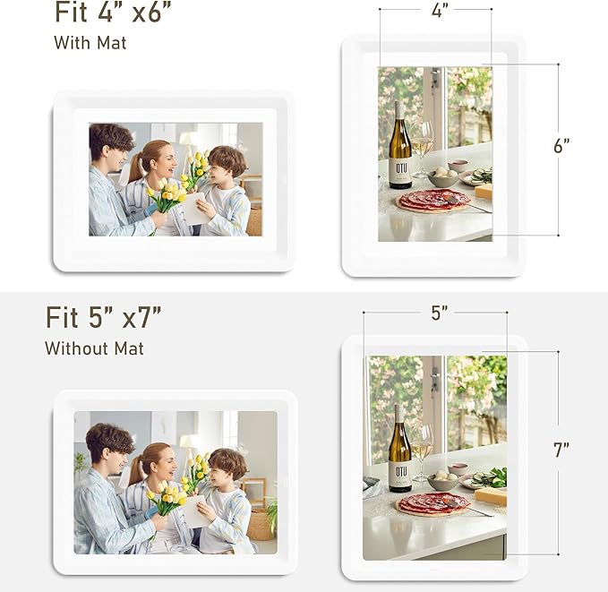 5x7 Picture Frame, Clear Acrylic Photo Frame with White Mat for 4x6 Photos, One-Piece Shatterproof Tool-Free Design, UV-Resistant Waterproof Tabletop Frame for Home Office Decor with 10-Year Warranty