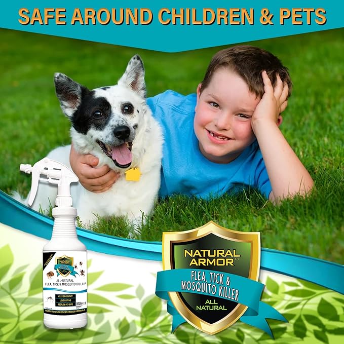 All-Natural Flea, Tick & Mosquito Killer - Powerful Non-Toxic Formulation Safe for Children, Pets & Environment for Indoor & Outdoor Use. 128 Oz Gallon, Ready to Use with Heavy-Duty Trigger Sprayer