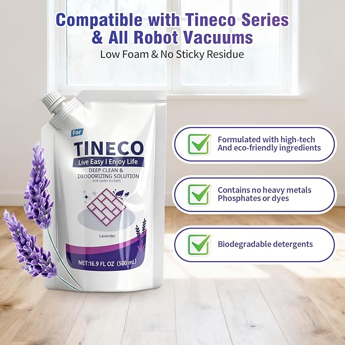 Floor Lavender Cleaning Solution 1 bags Refill, Compatible with Tineco All Series Robot Vacuum Cleaner, Eco-Safe, Streak-Free Formula for Hard Floors, Pet & Kid Friendly