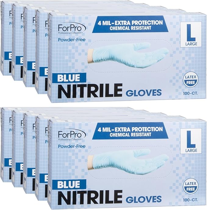 ForPro Disposable Nitrile Gloves, Chemical Resistant, Powder-Free, Latex-Free, Non-Sterile, Food Safe, 4 Mil